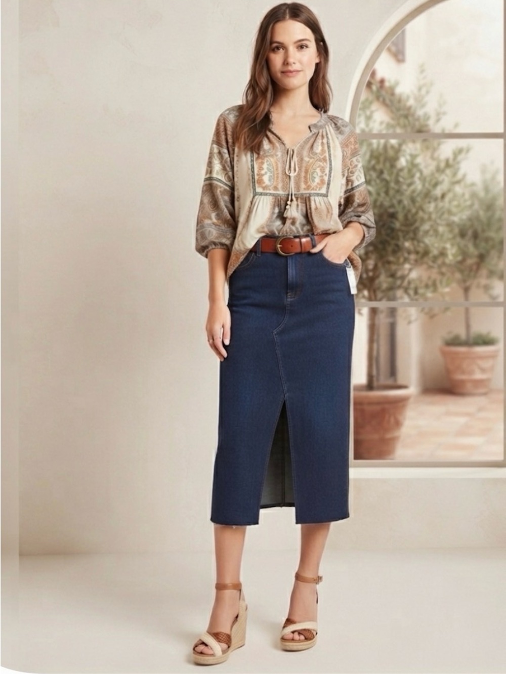 Vigoss Denim Maxi Skirt with Slit